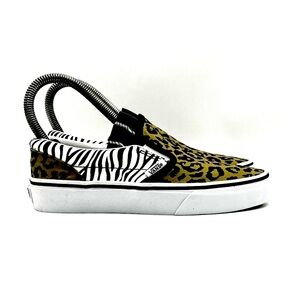 Vans Shoes Kids‎ Size 2.5 Classic Slip On Leopard Zebra Print Sneakers